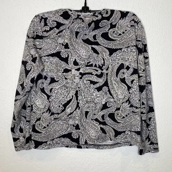 Croft & Barrow The Classic T Long Sleeve Paisley Cropped Round Neck Shirt Sz PM - Picture 4 of 7